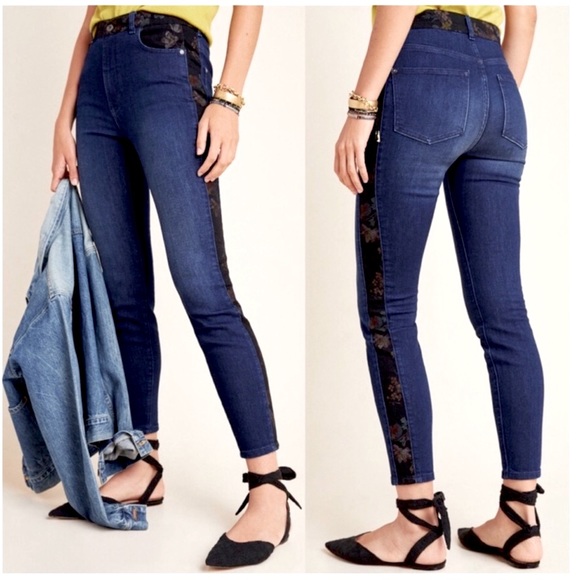 Anthro Pilcro Floral Panel High Rise Skinny Jeans | Sz 28 - Picture 2 of 14
